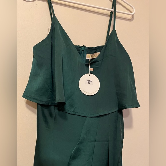 Emerald Green Frill Spaghetti Strap Midi Dress with zip up back BNWT - Picture 4 of 6